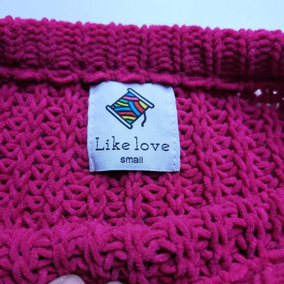 Like, Love Chunky Knit Sweater Fuchsia Sm Oversized Cabincore Cottagecore Cozy - Picture 3 of 8